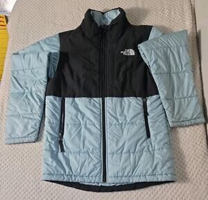 The North Face Youth Large 14 16 Blue Black Puffer Jacket Insulated Full Zip
